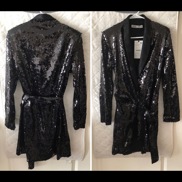NWT Zara Sequin Blazer Wrap Dress - Picture 5 of 6